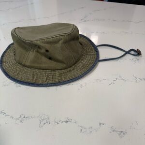 Olive Green Bucket Hat with Blue Trim